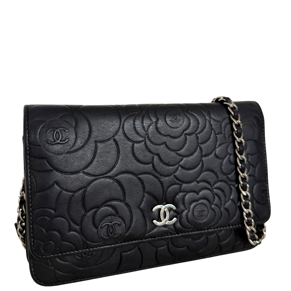 Chanel Wallet On Chain Camellia Lammleder Schwarz goldene Hardware / sehr gut Chanel
