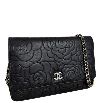 Chanel Wallet On Chain Camellia Lammleder Schwarz goldene Hardware / sehr gut Chanel