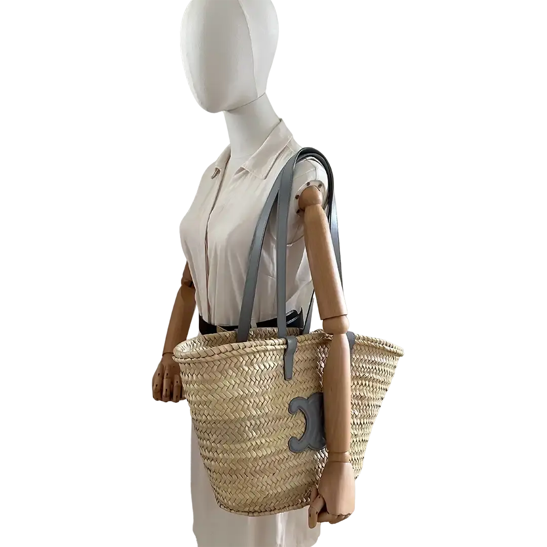 Celine Triomphe Korbtasche Medium blau aus Palmblättern und Kalbsleder / ungetragen CELINE