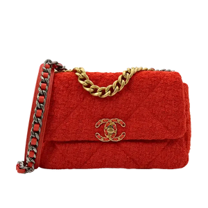 Chanel 19 Flap Bag Small Tas Tweed Oranje