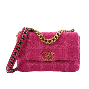 Chanel 19 Flap Bag Small Tas Tweed Roze