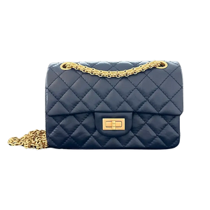 Chanel 2.55 Mini Tas in donkerblauw kalfsleer met vintage-look
