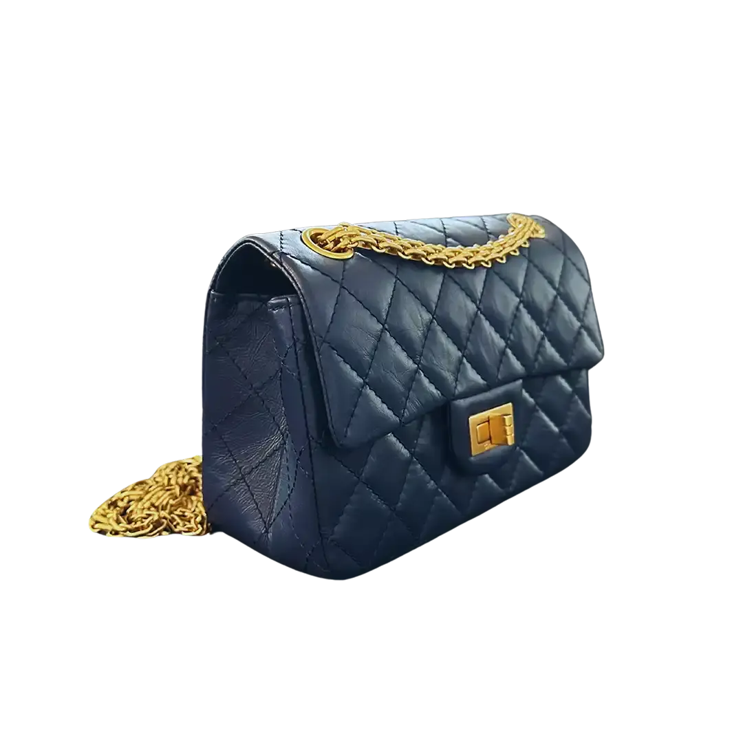 Chanel 2.55 Mini Tasche Kalbsleder in Vintage Optik dunkelblau Fullset / neuwertig Chanel