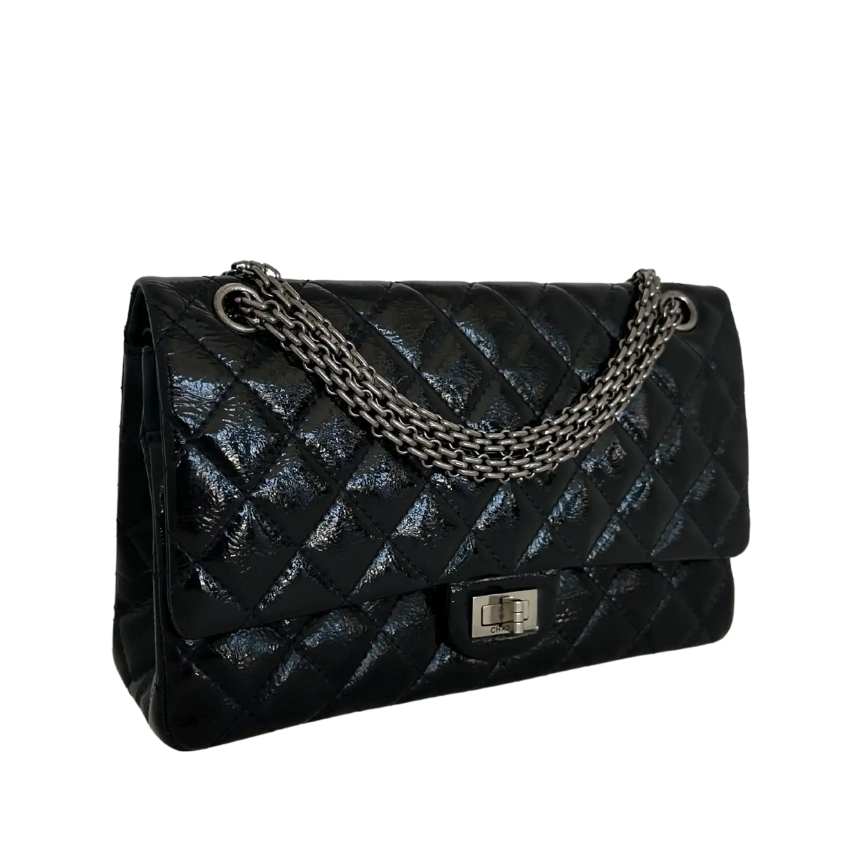 Chanel 2.55 Reissue 226 Medium Double Flap Bag Metallic Kalbsleder dunkelblau / sehr gut Chanel
