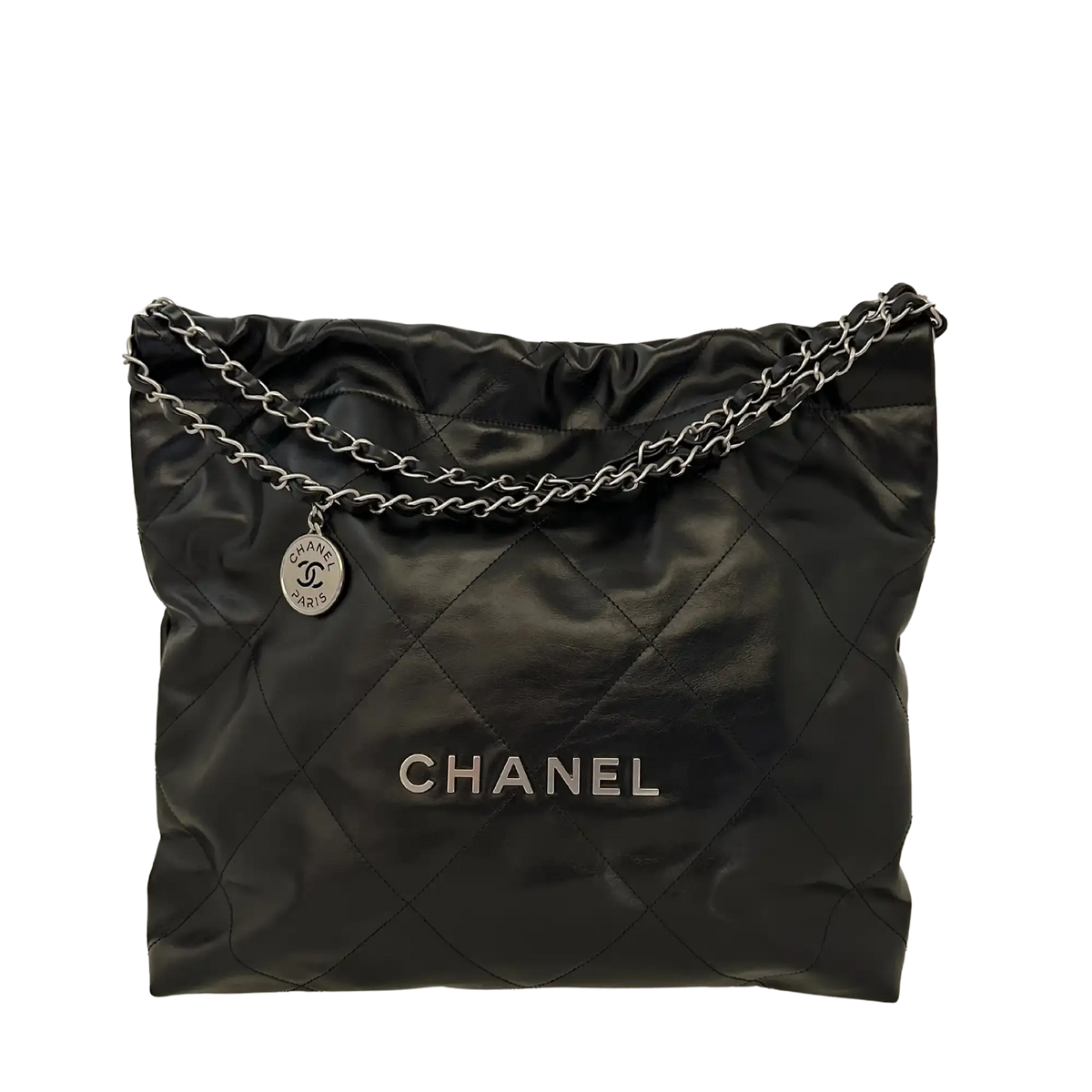 Chanel 22 mittelgoße Hobobag schwarz silberne Hardware 2024 Fullset / neuwertig Chanel