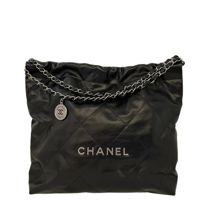 Chanel 22 mittelgoße Hobobag schwarz silberne Hardware 2024 Fullset / neuwertig Chanel
