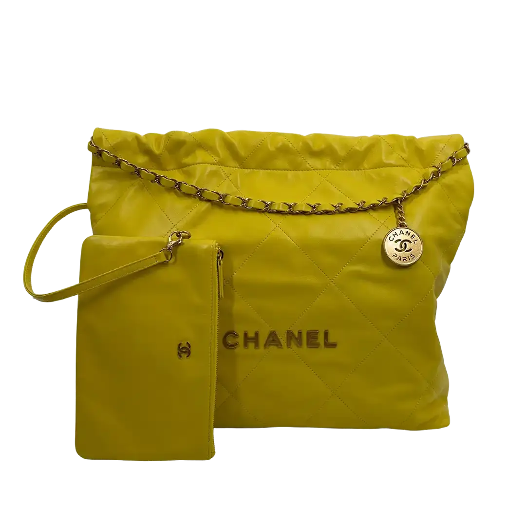 Chanel 22 mittelgroße Tasche Kalbsleder gelb / neuwertig Chanel