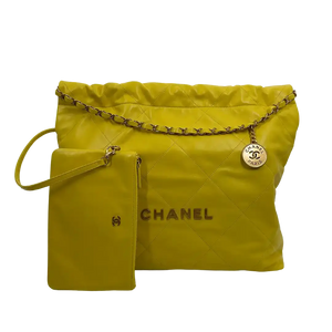 Chanel 22 middelgrote tas kalfsleer geel