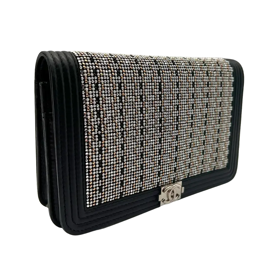 Chanel Boy Strass Wallet On Chain WOC Kalbsleder schwarz / ungetragen Chanel