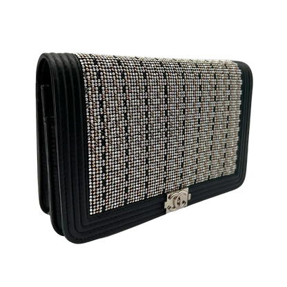 Chanel Boy Strass Wallet On Chain WOC Kalbsleder schwarz / ungetragen Chanel
