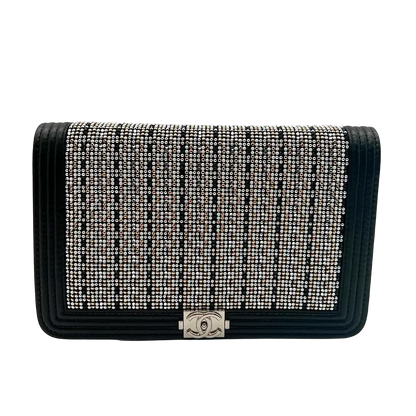 Chanel Boy Strass Wallet On Chain WOC Kalbsleder schwarz / ungetragen Chanel
