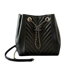Chanel Bucket Bag trekkoord Chevron Kalfsleder