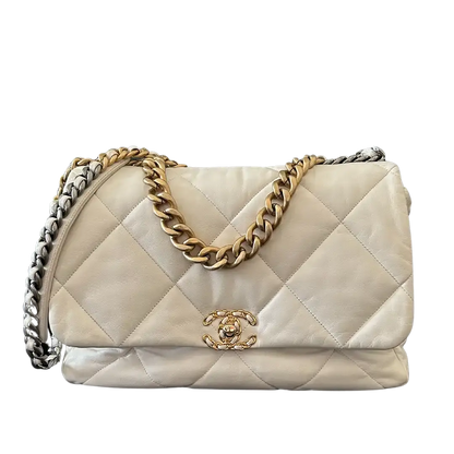 Chanel Chanel 19 Maxitasche Lammleder weiß / sehr gut Chanel
