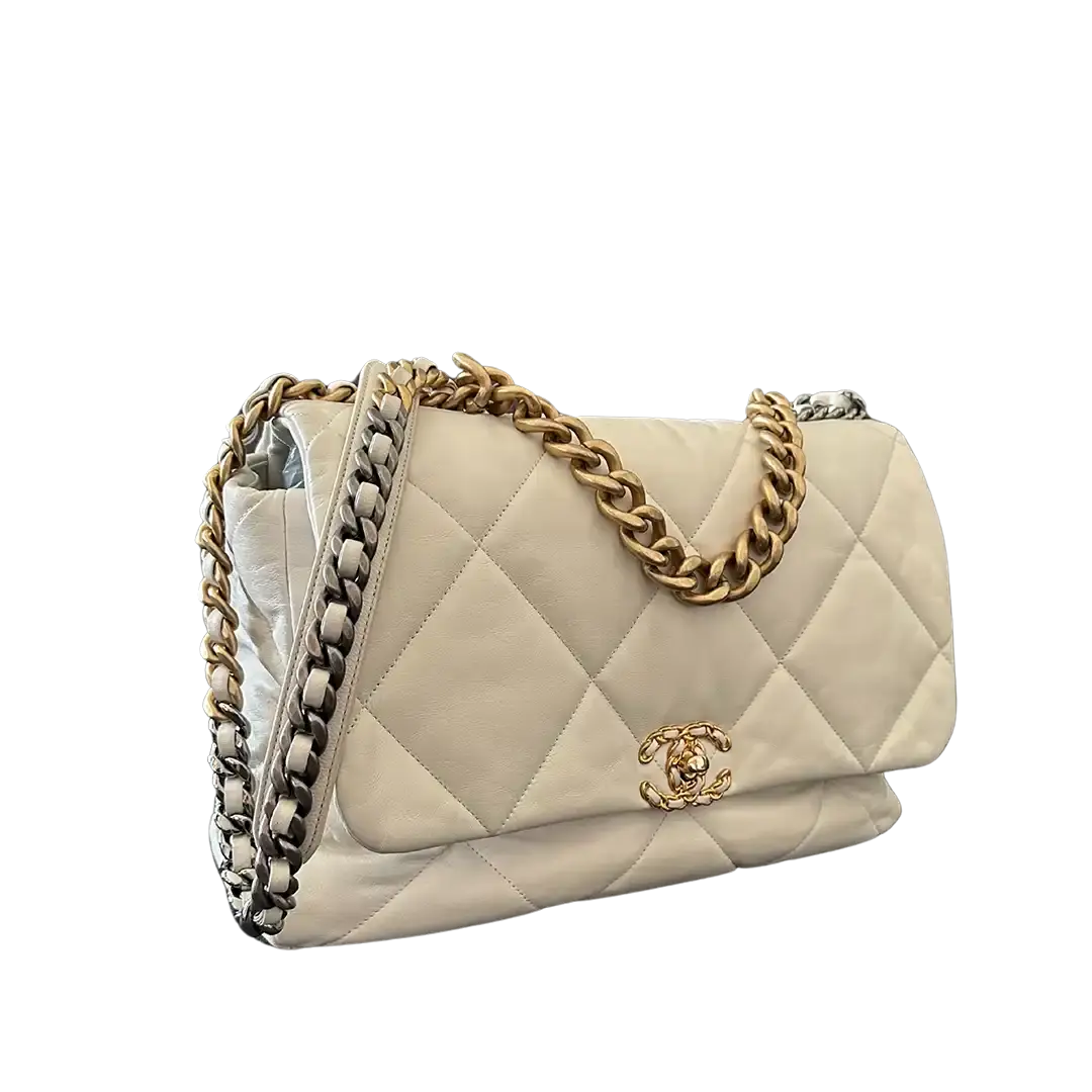 Chanel Chanel 19 Maxitasche Lammleder weiß / sehr gut Chanel