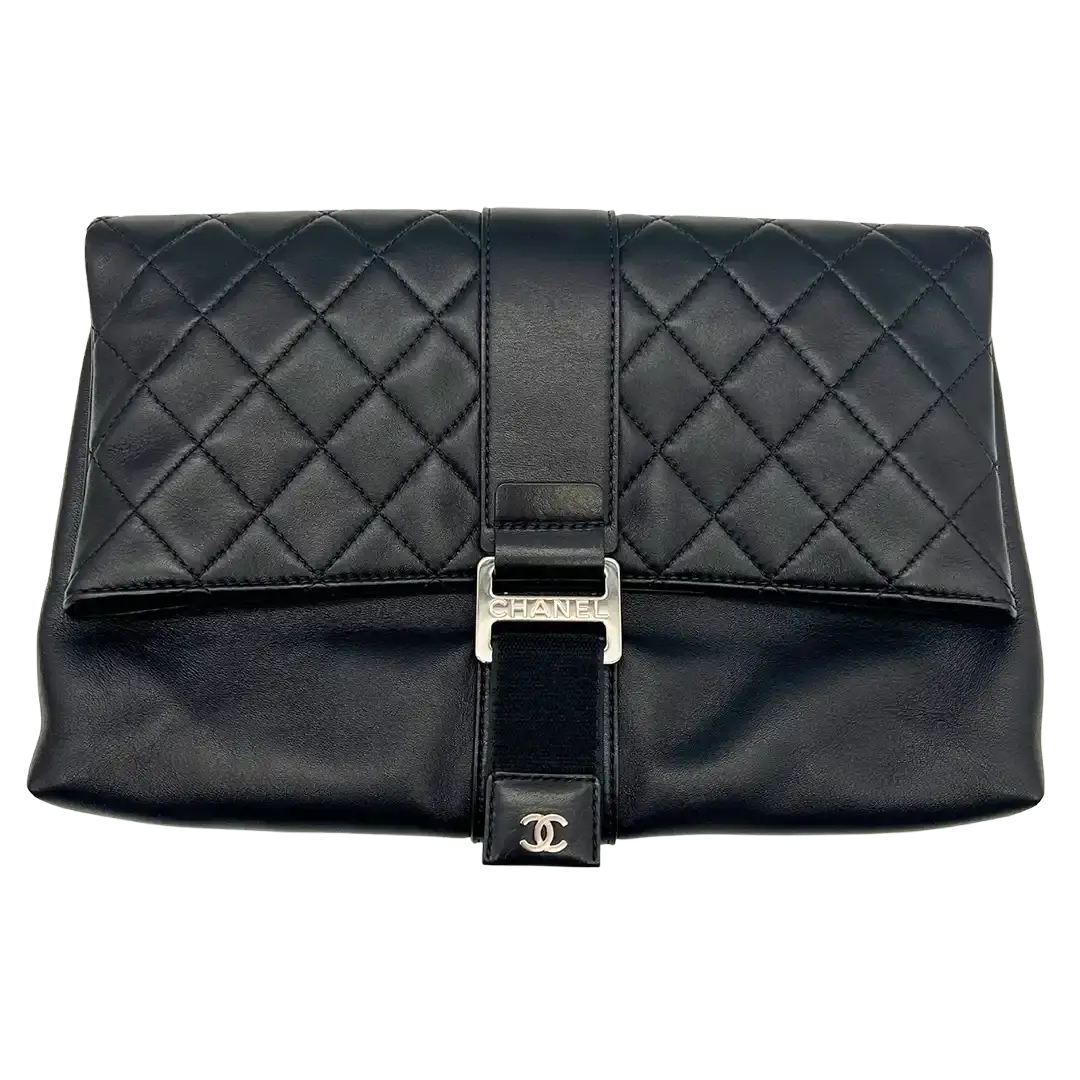Chanel Clutch gestepptes Leder schwarz Arbeitstasche / sehr gut Chanel