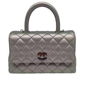 Chanel Coco Handle Bag Mini Iridescent paars kaviaarleer