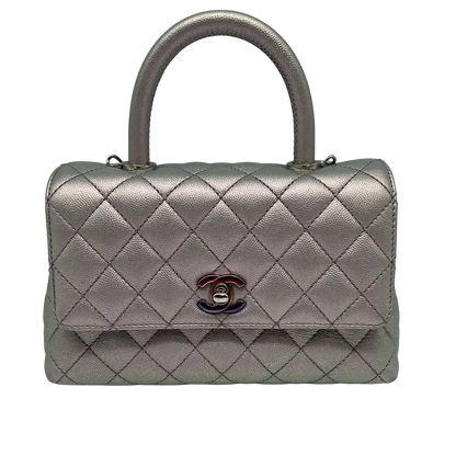 Chanel Coco Handle Bag Mini Iridescent purple Kaviarleder Fullset / wie Neu - Echtheitscheck