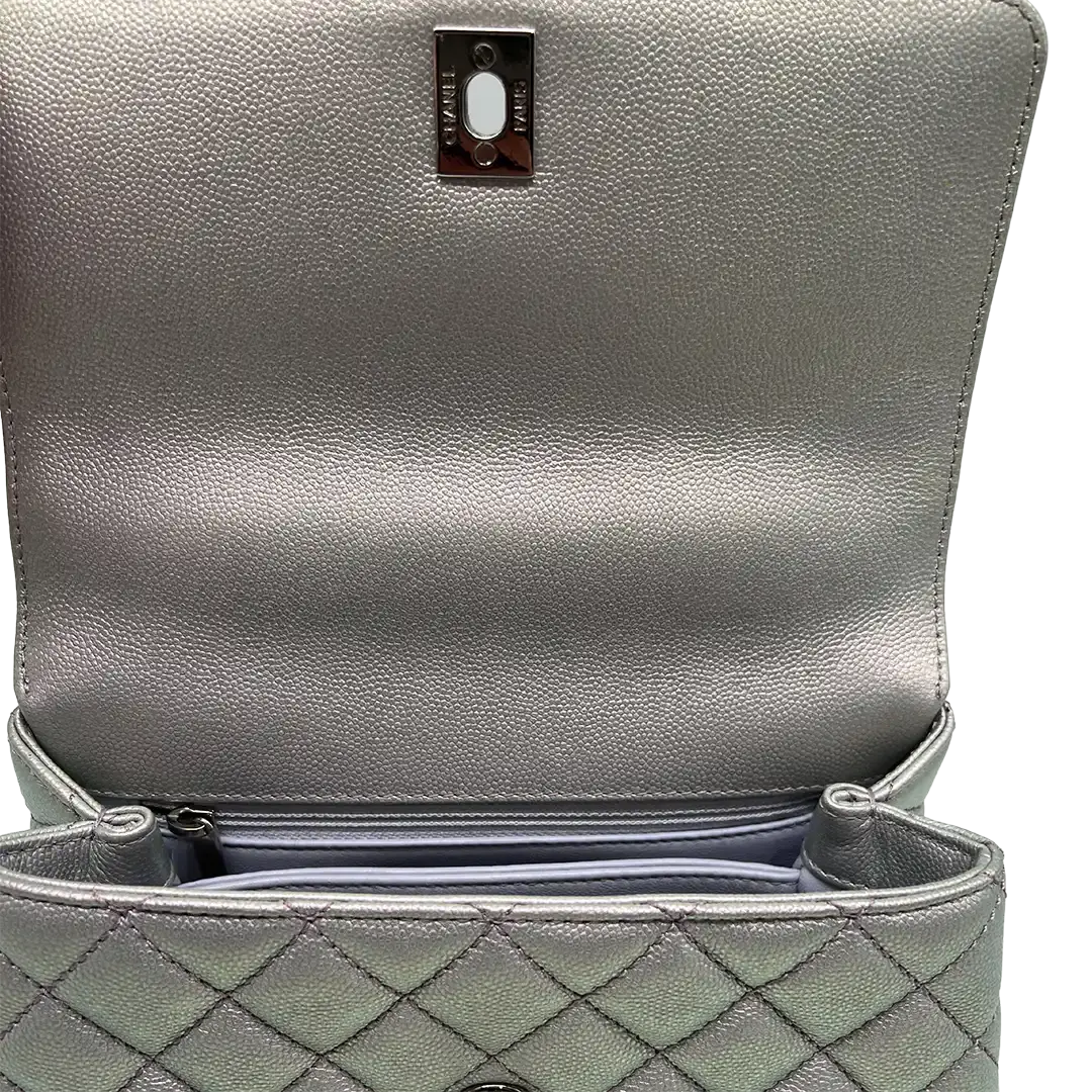 Chanel Coco Handle Bag Mini Iridescent purple Kaviarleder Fullset / wie Neu - Echtheitscheck