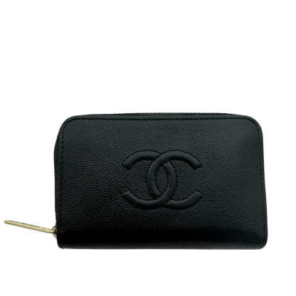 Chanel Coco Mark  kleine Geldbörse CC Leder schwarz / sehr gut Chanel