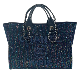 Chanel Deauville Shopping Bag blau pailletten zilverkleurige hardware