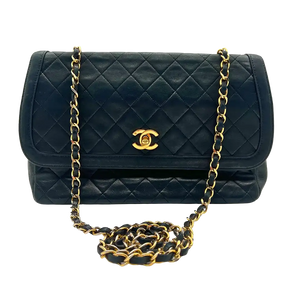 Chanel Diana Vintage Classic Chain Single Flap Lamsleer zwart