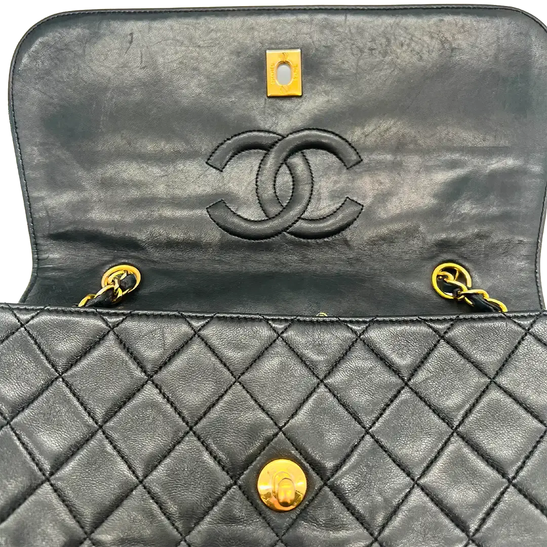 Chanel Diana Vintage Classic Chain Single Flap Lammleder schwarz 5