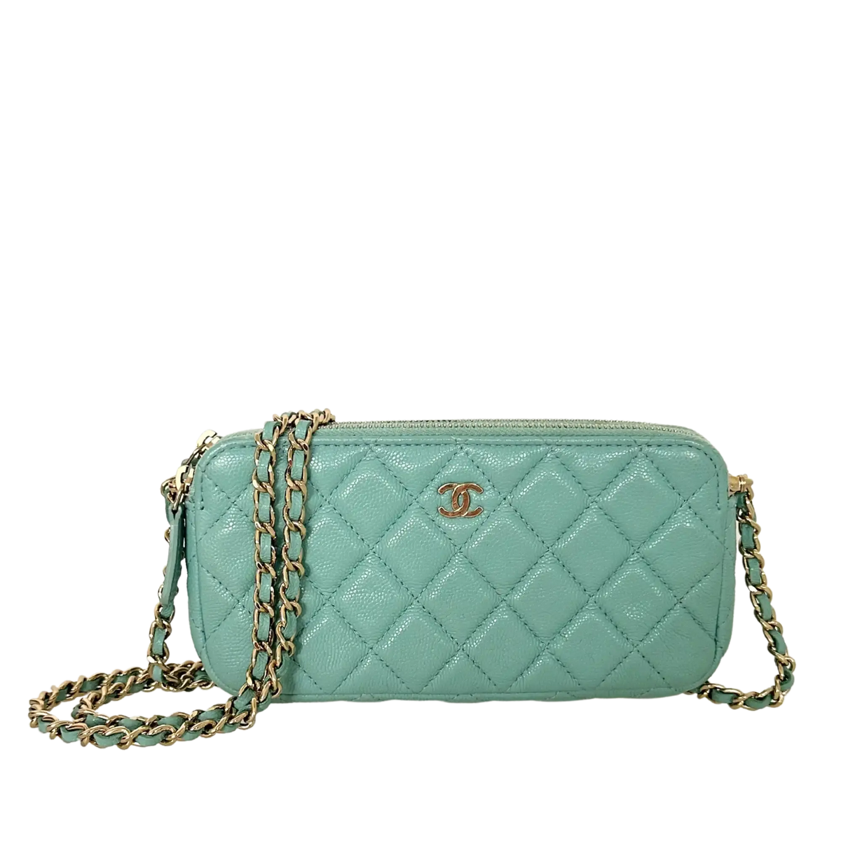 Chanel Double Zip Wallet on Chain türkis Kaviarleder 2020 / sehr gut Chanel