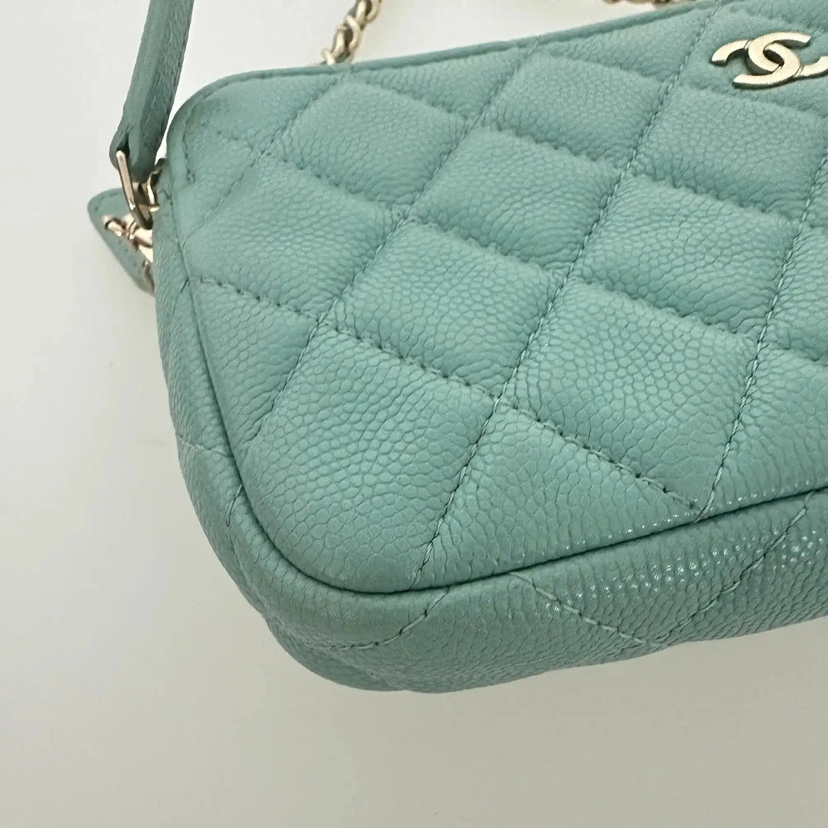Chanel Double Zip Wallet on Chain türkis Kaviarleder 2020 / sehr gut Chanel