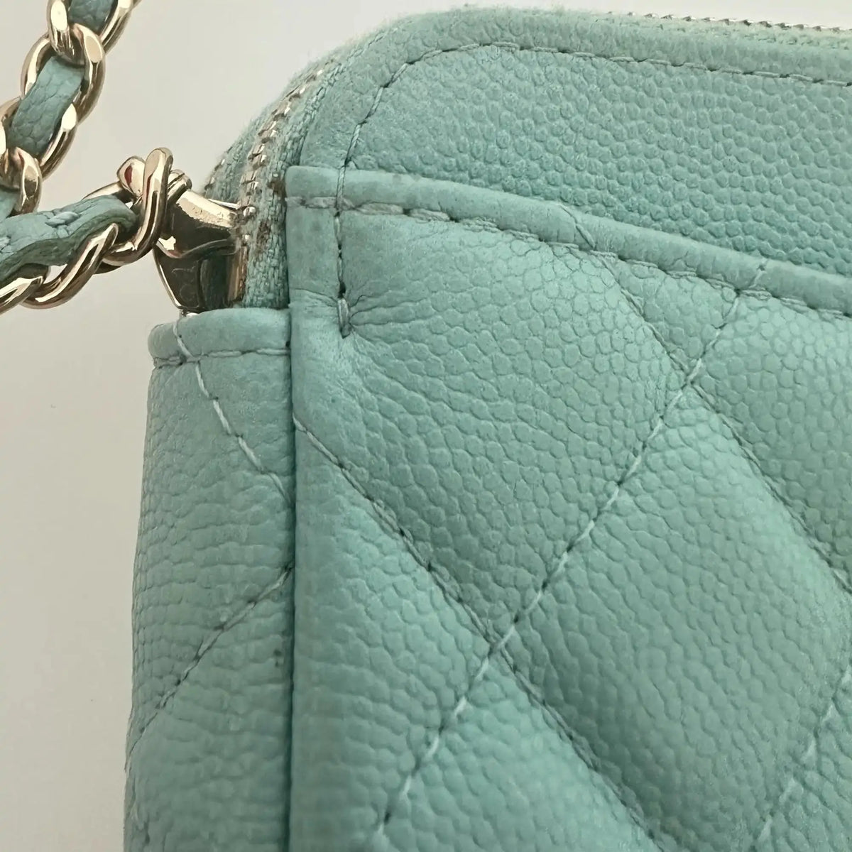 Chanel Double Zip Wallet on Chain türkis Kaviarleder 2020 / sehr gut Chanel