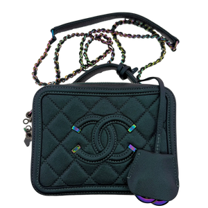 Chanel Filigree Vanity Case tas klein metallic blauw groen gelimiteerd