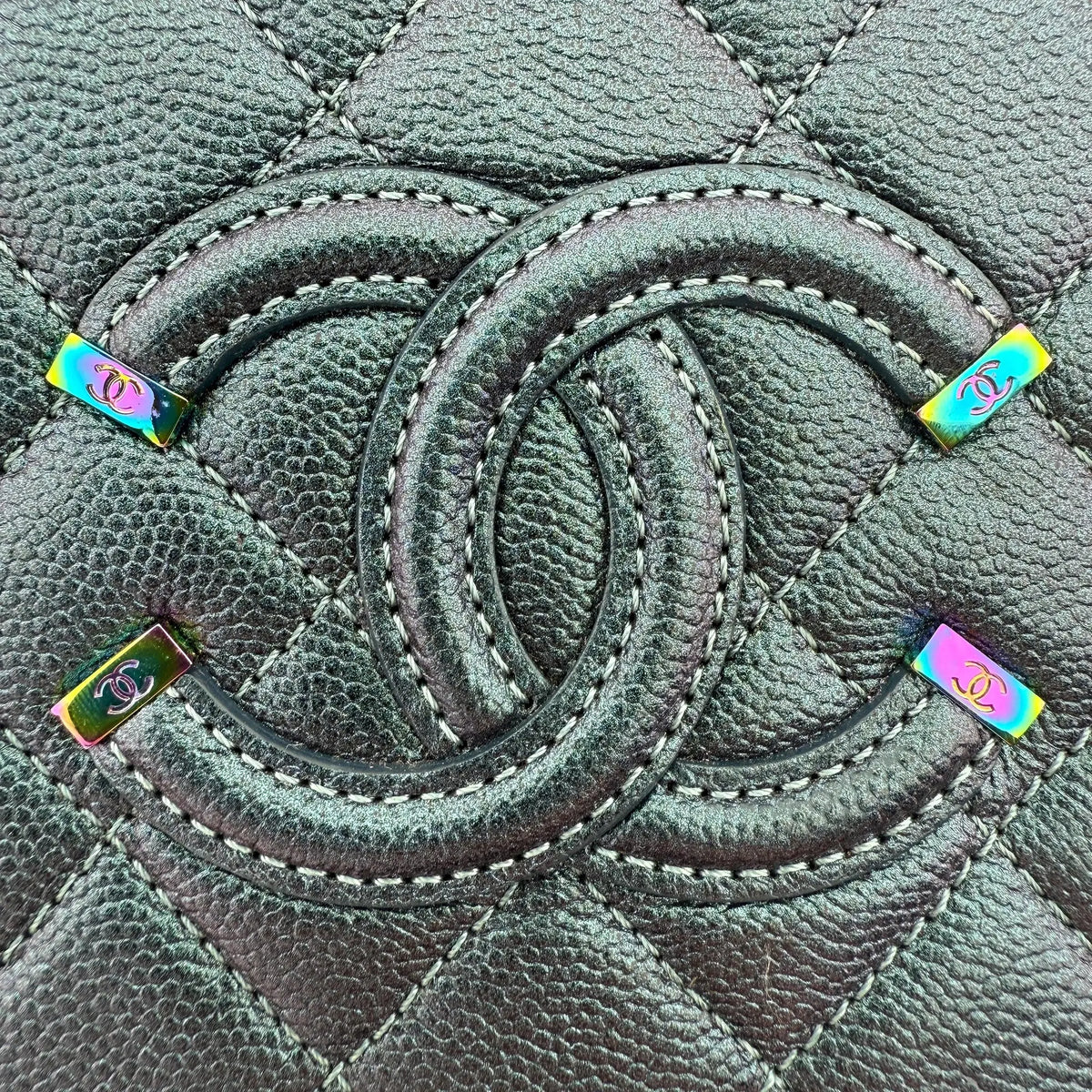 Chanel Filigree Vanity Case Bag Small Metallic Blau Grün limitiert/ sehr gut Chanel