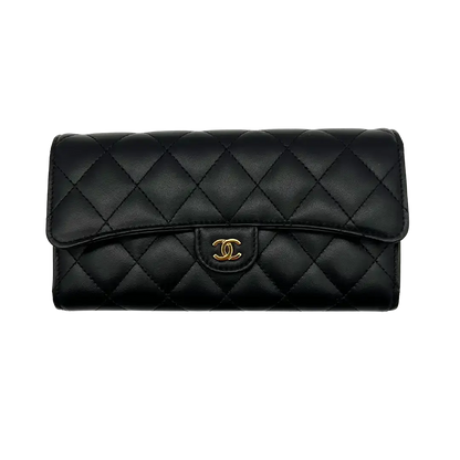Chanel Geldbörse / Brieftasche Lammleder schwarz / ungetragen Chanel