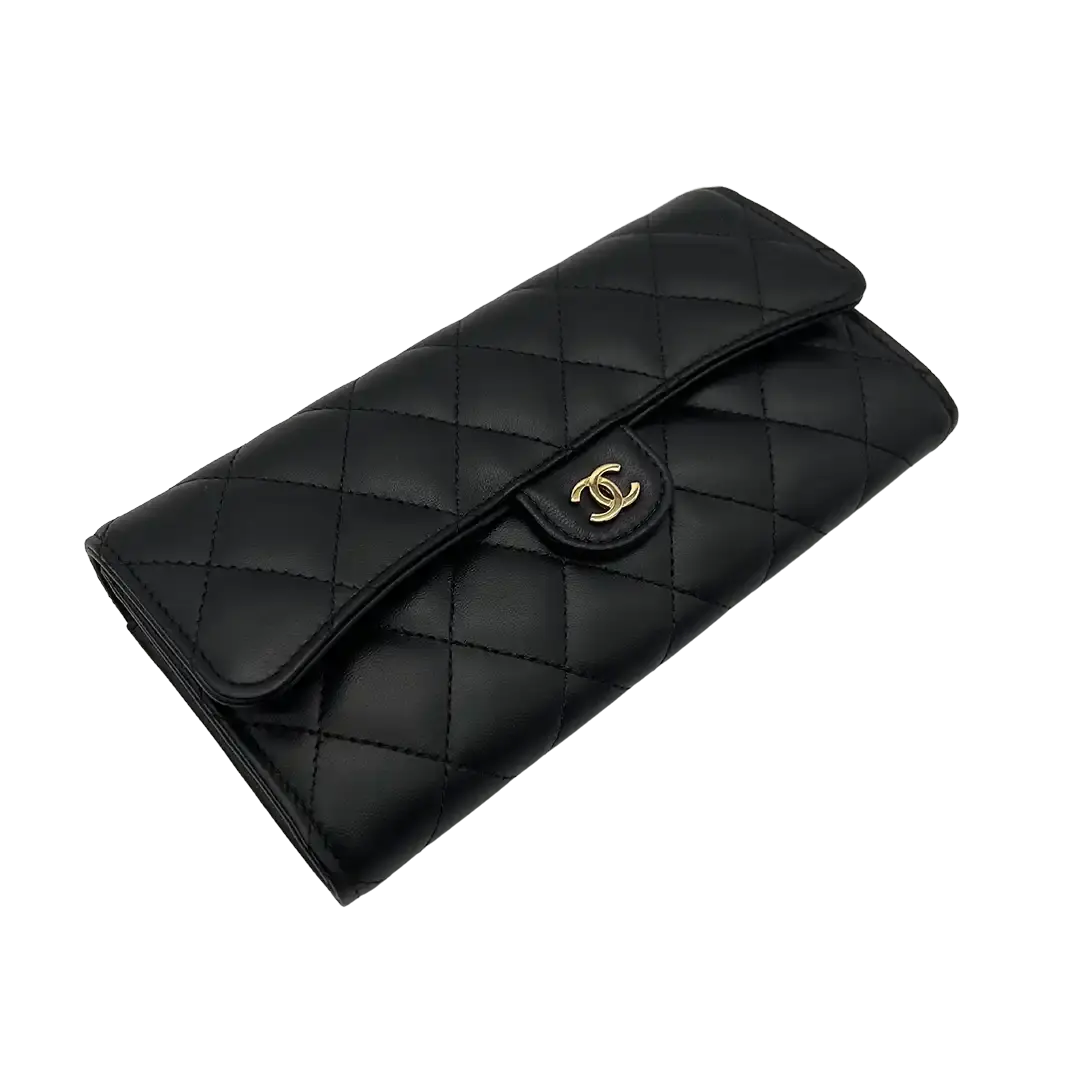 Chanel Geldbörse / Brieftasche Lammleder schwarz / ungetragen Chanel
