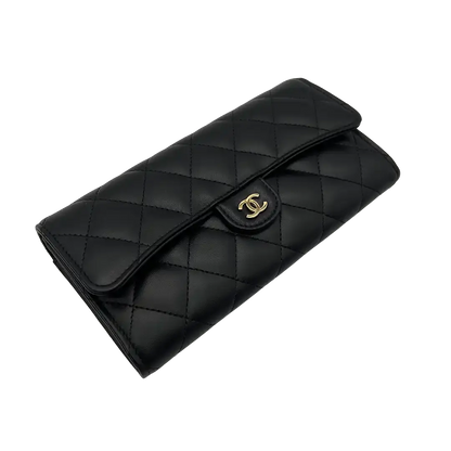 Chanel Geldbörse / Brieftasche Lammleder schwarz / ungetragen Chanel