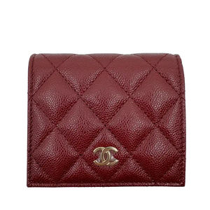 Chanel Portemonnee Bi-fold Kaviaarleer Bordeaux