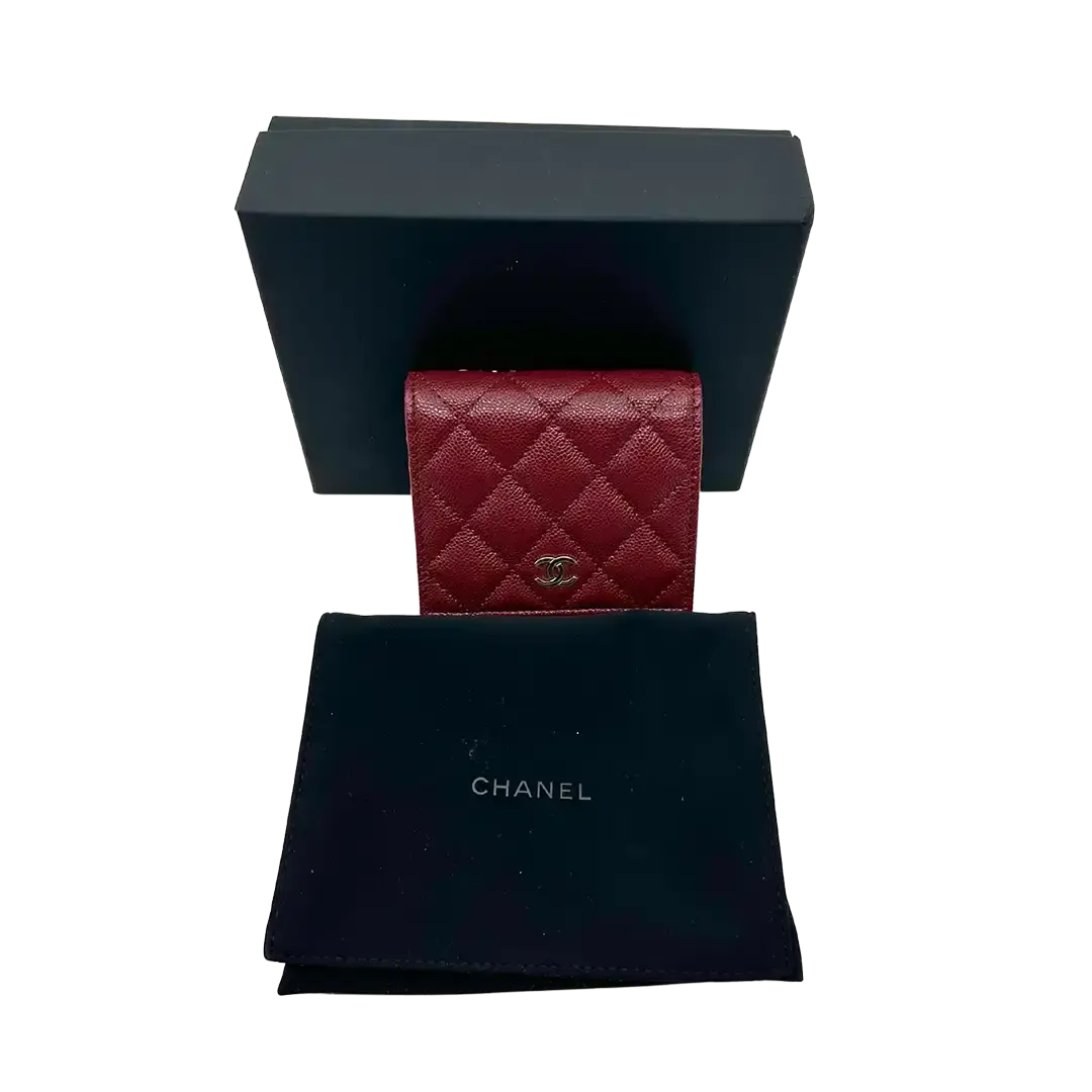 Chanel Geldbörse Bi-fold Kaviarleder Bordeaux / ungetragen Chanel