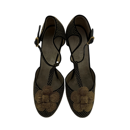 Chanel Heels Metallic gold floral Größe 38 1/2 / sehr gut Chanel