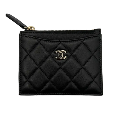 Chanel Kartenetui gestepptes Lammleder schwarz / ungetragen Chanel