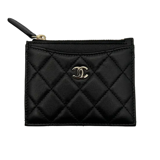 Chanel Kartenetui gestepptes Lammleder schwarz / ungetragen Chanel