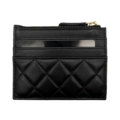 Chanel Kartenetui gestepptes Lammleder schwarz / ungetragen Chanel