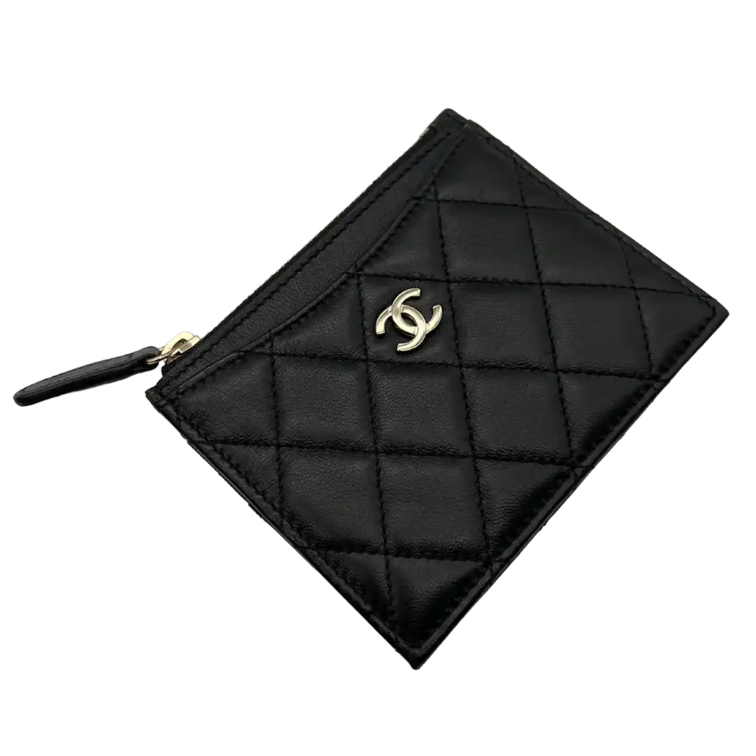 Chanel Kartenetui gestepptes Lammleder schwarz / ungetragen Chanel
