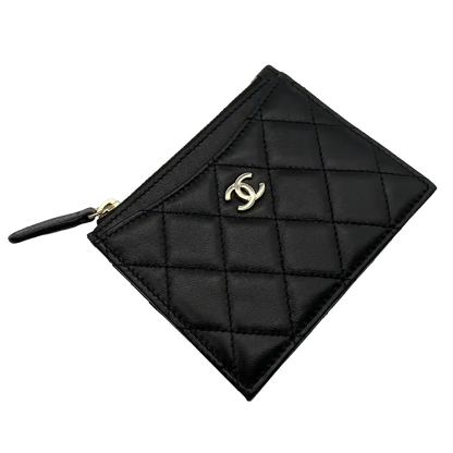 Chanel Kartenetui gestepptes Lammleder schwarz / ungetragen Chanel