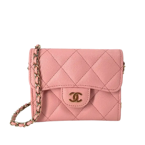 Chanel Mini portemonnee aan ketting kaviaarleer roze