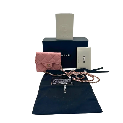 Chanel Mini Wallet on Chain Kaviar Leder Pink Fullset / sehr gut Chanel