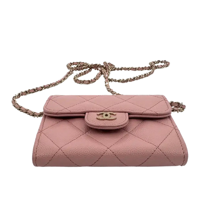 Chanel Mini Wallet on Chain Kaviar Leder Pink Fullset / sehr gut Chanel