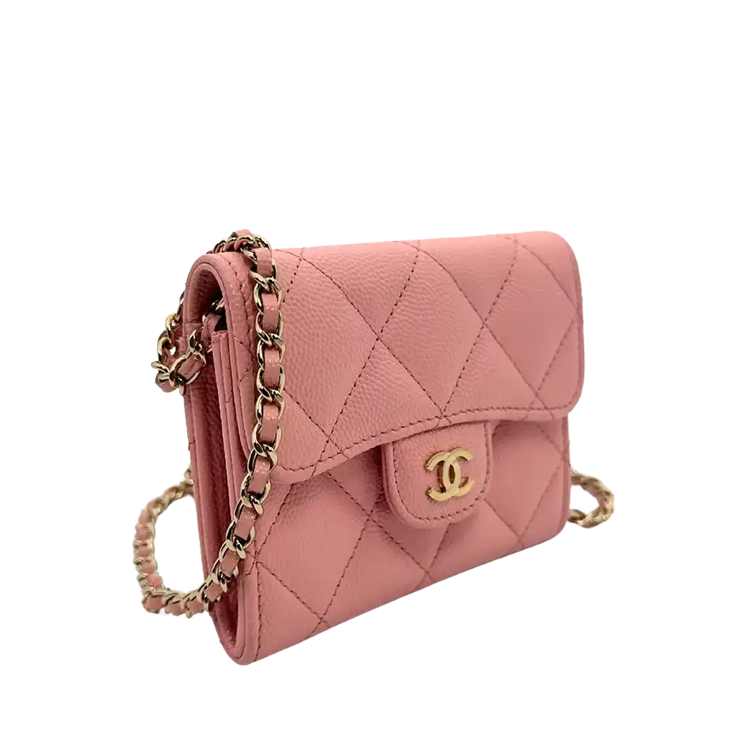 Chanel Mini Wallet on Chain Kaviar Leder Pink Fullset / sehr gut Chanel