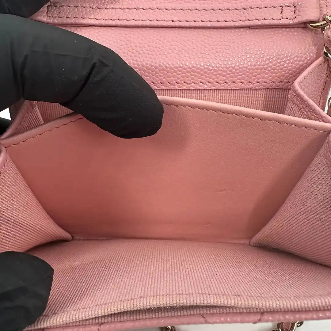Chanel Mini Wallet on Chain Kaviar Leder Pink Fullset / sehr gut Chanel