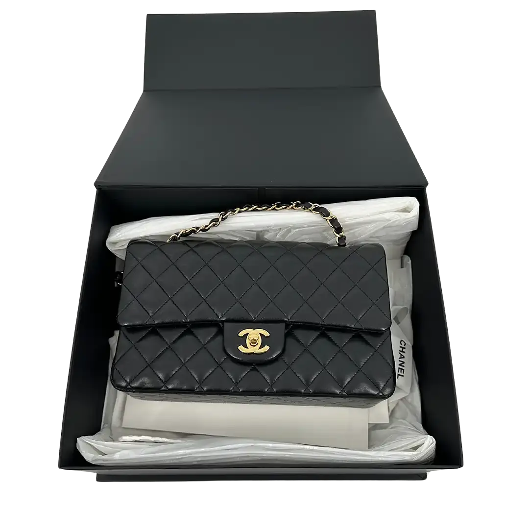 Chanel Timeless Double Flap Bag  Medium schwarz Lammleder Fullset / sehr gut Chanel