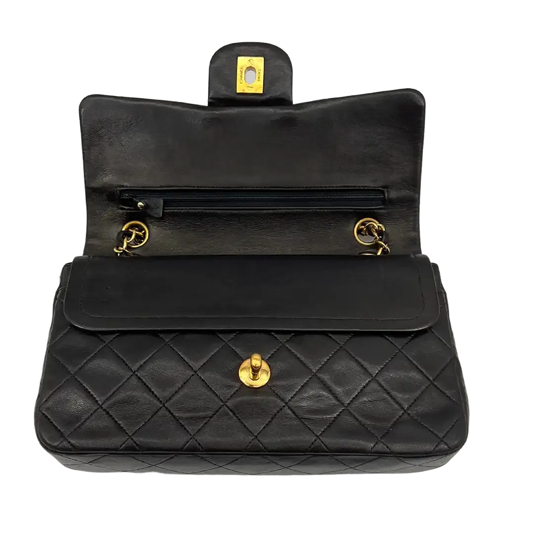 Chanel Timeless Double Flap Small schwarzes Lammleder / sehr gut - Echtheitscheck