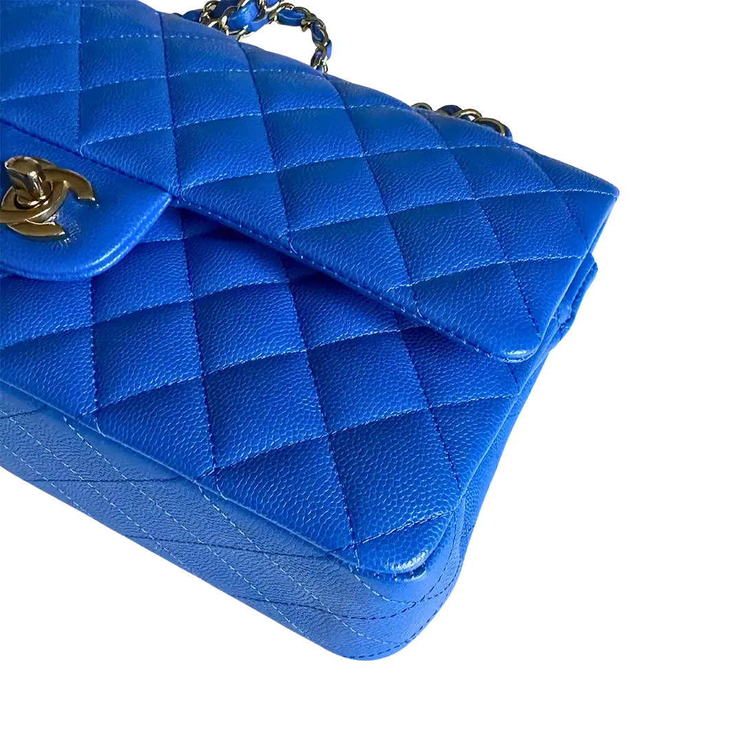 Chanel Timeless Double Flapbag Medium Kaviarleder blau 2022 Fullset / ungetragen Chanel